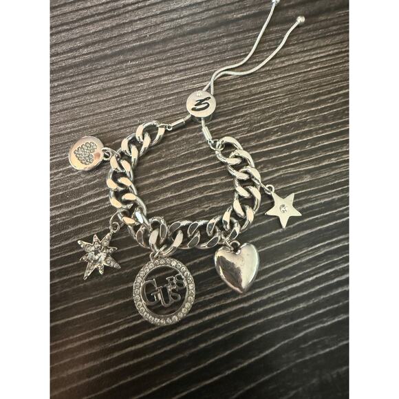 Vintage Guess Rhinestone Charm Bracelet w/ Adjustable Clasp - Picture 1 of 5